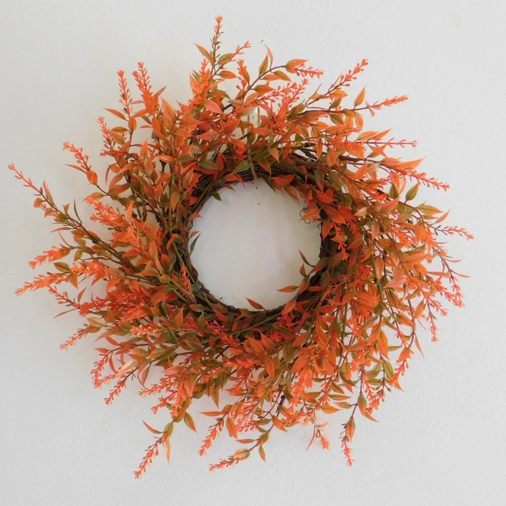 Orange small Fall Wreath, Candle Ring, Year Round Cabinet Decor Mirror